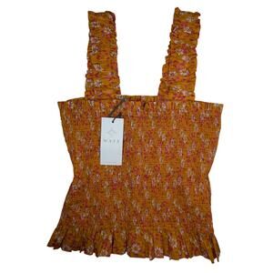 Wayf Orange Smocked Floral Peplum Tank
